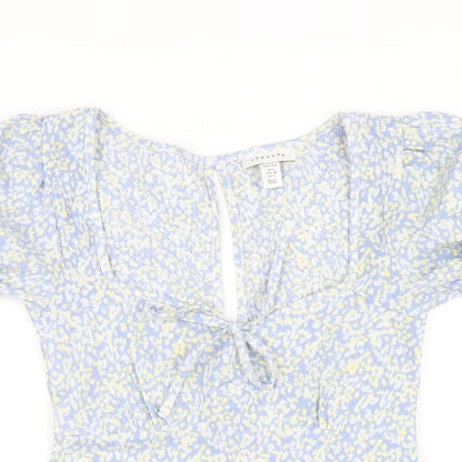 Topshop Womens Blue Geometric Polyester A-Line Size 6 Square Neck Pullover