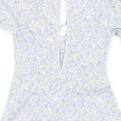 Topshop Womens Blue Geometric Polyester A-Line Size 6 Square Neck Pullover