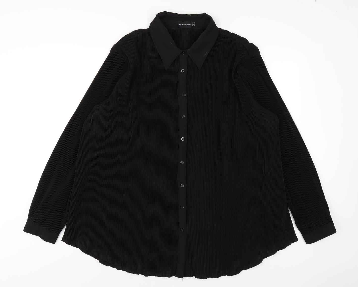 Womens UK Size 16 PRETTYLITTLETHING Black Basic Button-Up