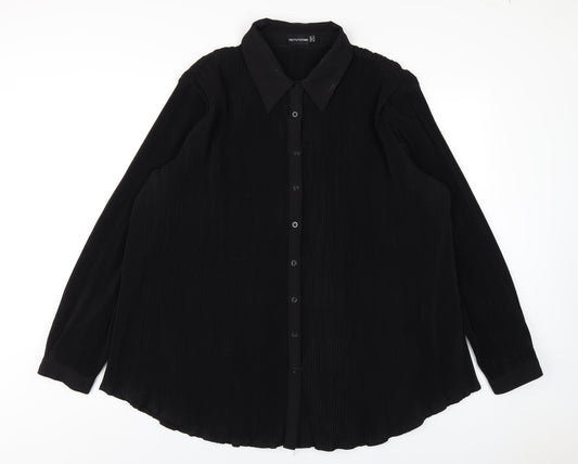 Womens UK Size 16 PRETTYLITTLETHING Black Basic Button-Up