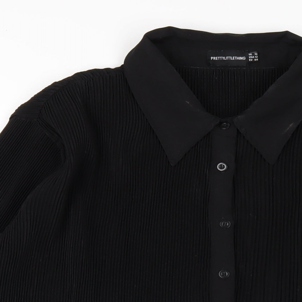 Womens UK Size 16 PRETTYLITTLETHING Black Basic Button-Up