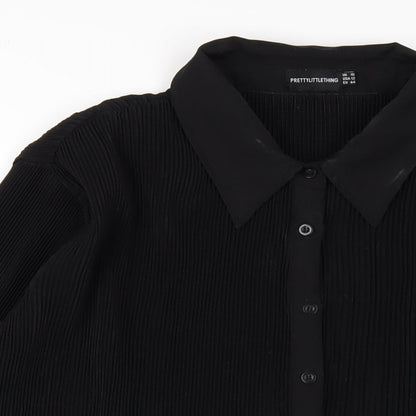 Womens UK Size 16 PRETTYLITTLETHING Black Basic Button-Up