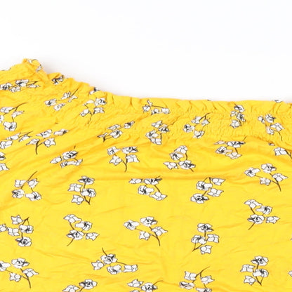 Marks and Spencer Womens Yellow Floral Viscose Basic T-Shirt Size 14 Off the Shoulder