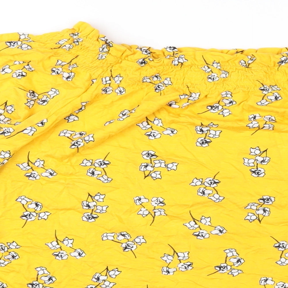 Marks and Spencer Womens Yellow Floral Viscose Basic T-Shirt Size 14 Off the Shoulder