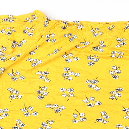 Marks and Spencer Womens Yellow Floral Viscose Basic T-Shirt Size 14 Off the Shoulder