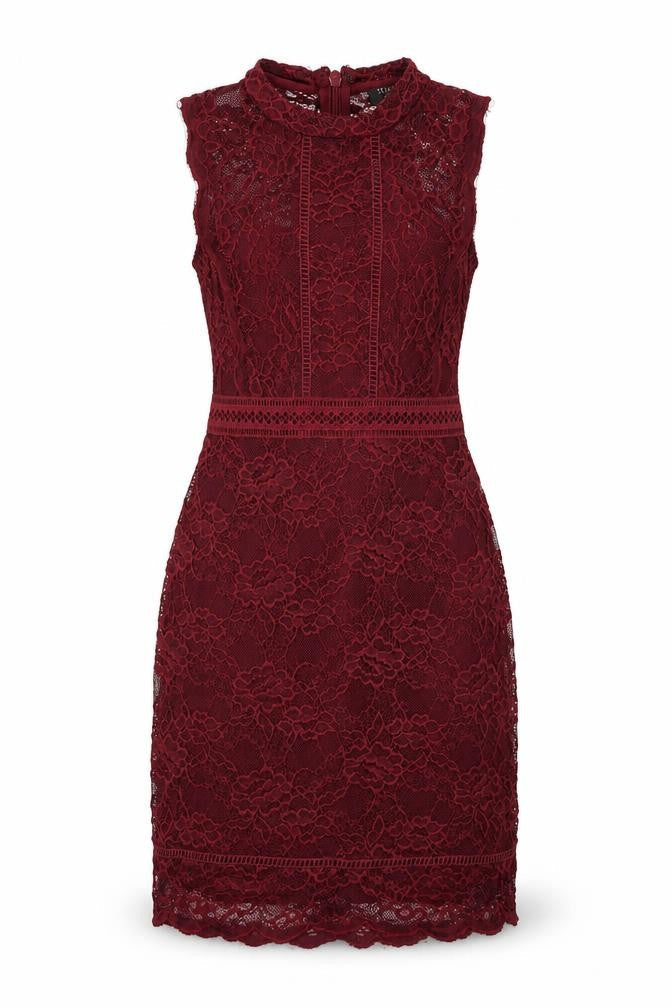 Topshop Womens Red Nylon Bodycon Size 8 Mock Neck Zip