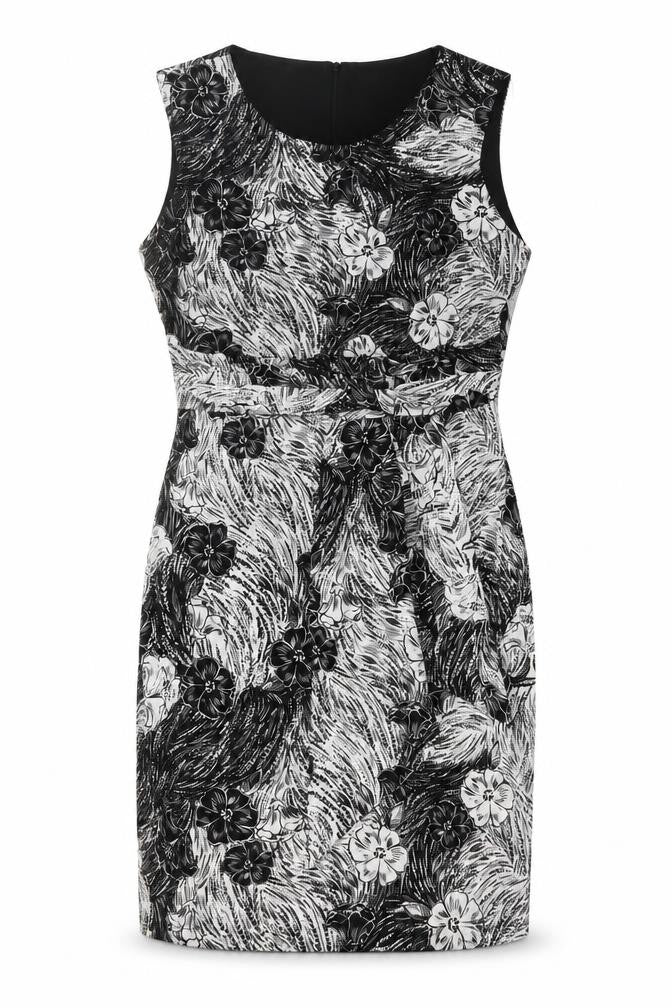 M&Co Womens Black Geometric Polyester Sheath Size 14 Round Neck Zip