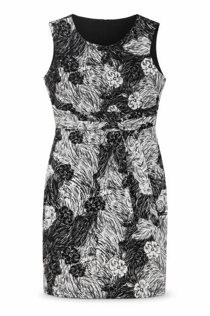 M&Co Womens Black Geometric Polyester Sheath Size 14 Round Neck Zip