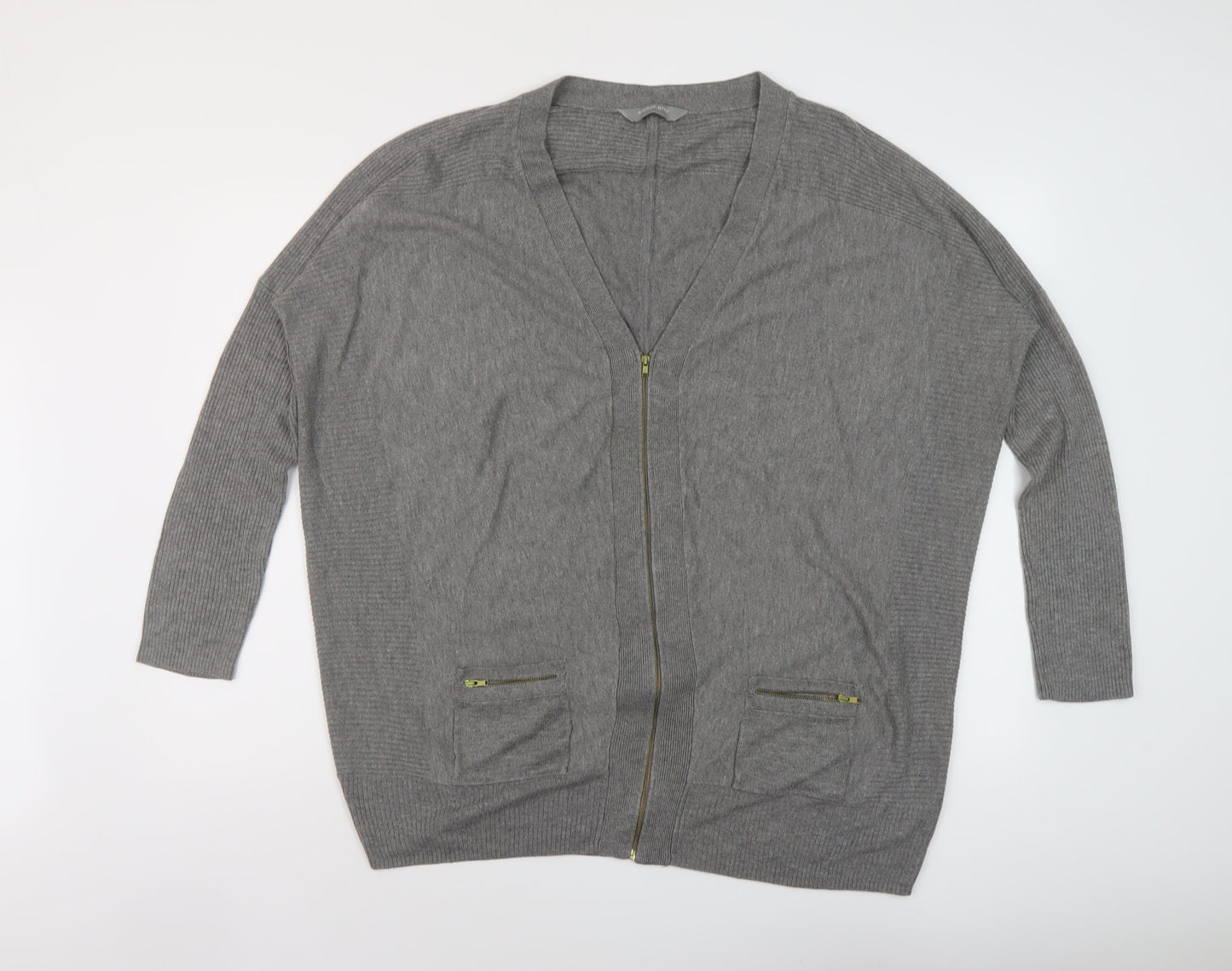 BHS Womens Grey V-Neck Viscose Full Zip Jumper Size 20