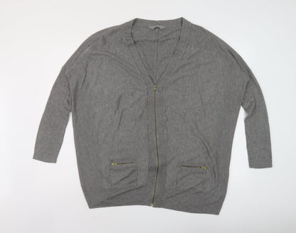 BHS Womens Grey V-Neck Viscose Full Zip Jumper Size 20