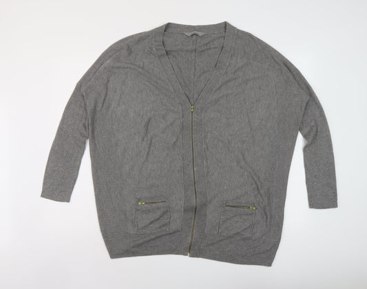 BHS Womens Grey V-Neck Viscose Full Zip Jumper Size 20