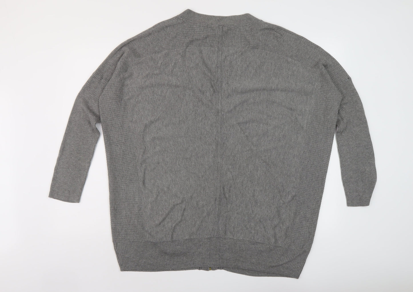 BHS Womens Grey V-Neck Viscose Full Zip Jumper Size 20