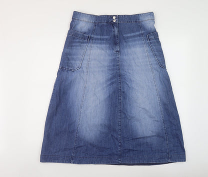 Usskes Womens Blue Cotton A-Line Skirt Size 34 in Button