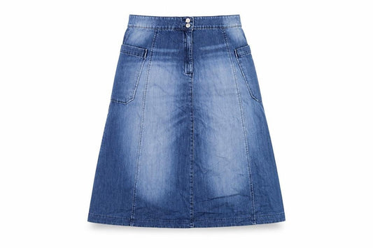 Usskes Womens Blue Cotton A-Line Skirt Size 34 in Button
