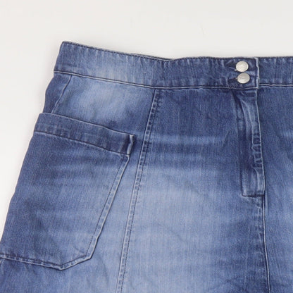 Usskes Womens Blue Cotton A-Line Skirt Size 34 in Button