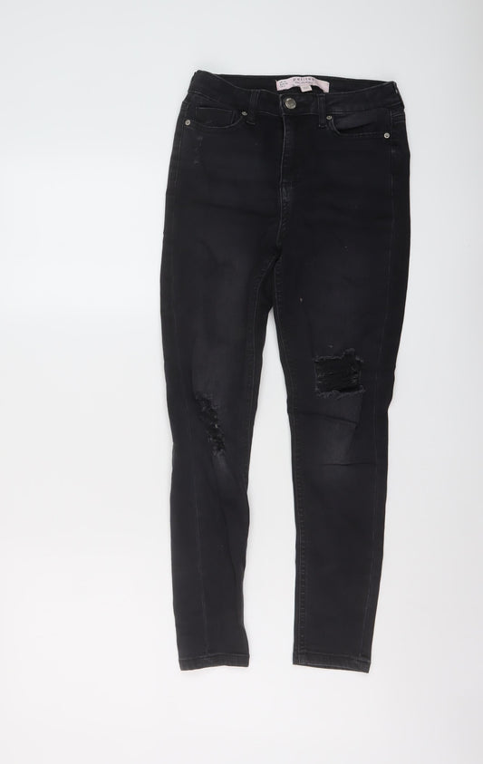 Miss Selfridge Womens Green Cotton Skinny Jeans Size 10 L25 in Regular Button