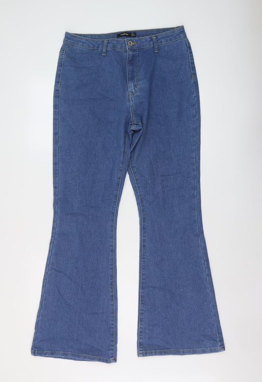 Boohoo Womens Blue Cotton Flared Jeans Size 12 L31 in Regular Button