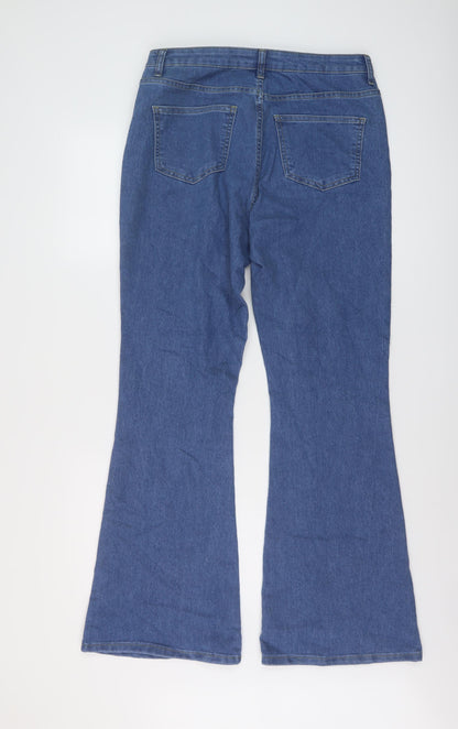 Boohoo Womens Blue Cotton Flared Jeans Size 12 L31 in Regular Button