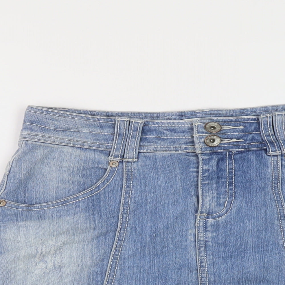 Casual Denim Womens Blue Cotton Mini Skirt Size 8 Button