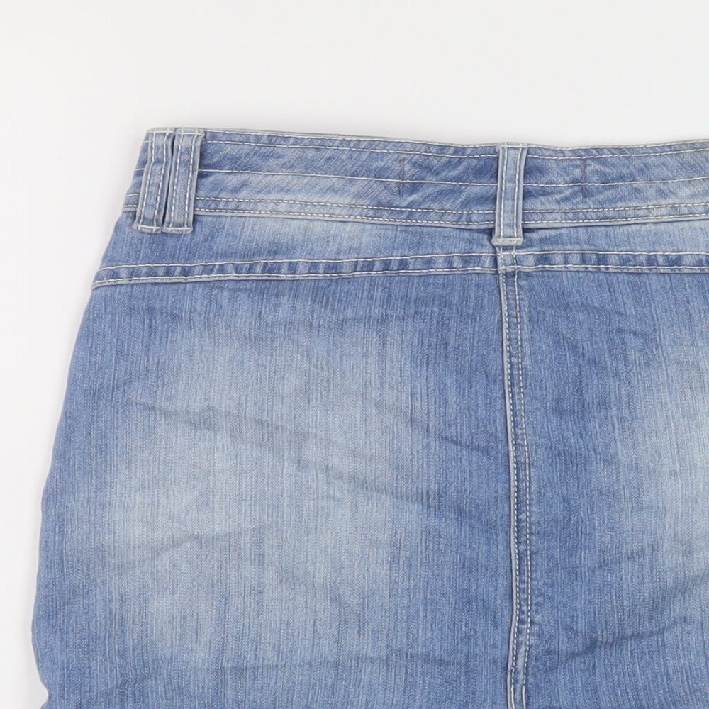 Casual Denim Womens Blue Cotton Mini Skirt Size 8 Button