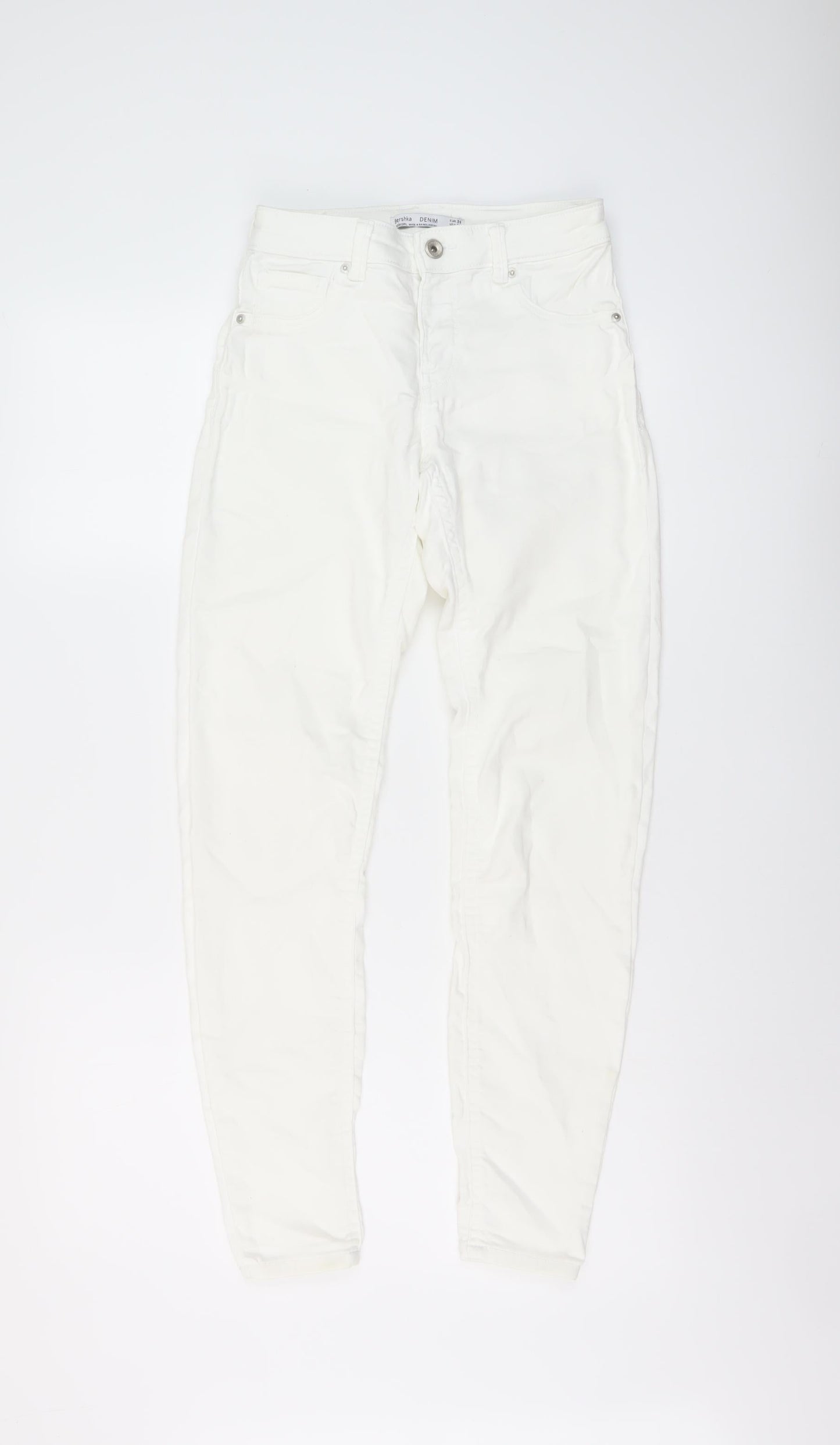 Bershka Womens Ivory Cotton Skinny Jeans Size 8 L28 in Regular Button