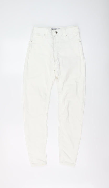 Bershka Womens Ivory Cotton Skinny Jeans Size 8 L28 in Regular Button