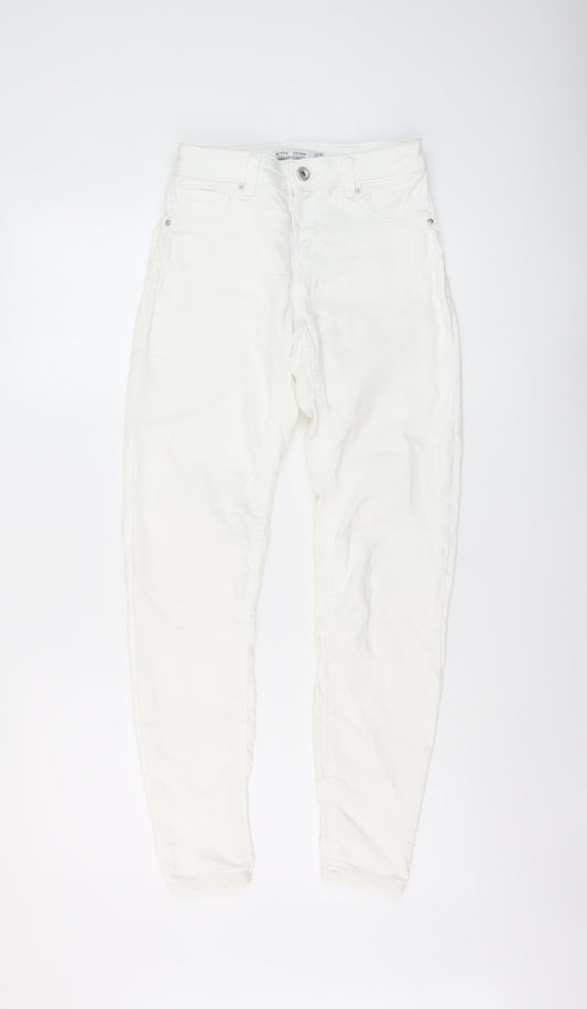 Bershka Womens Ivory Cotton Skinny Jeans Size 8 L28 in Regular Button