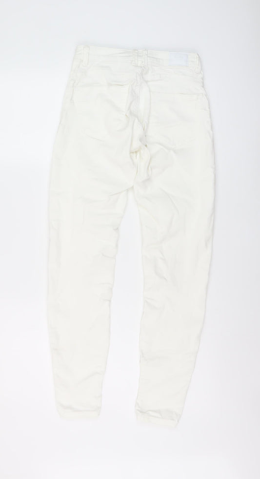 Bershka Womens Ivory Cotton Skinny Jeans Size 8 L28 in Regular Button