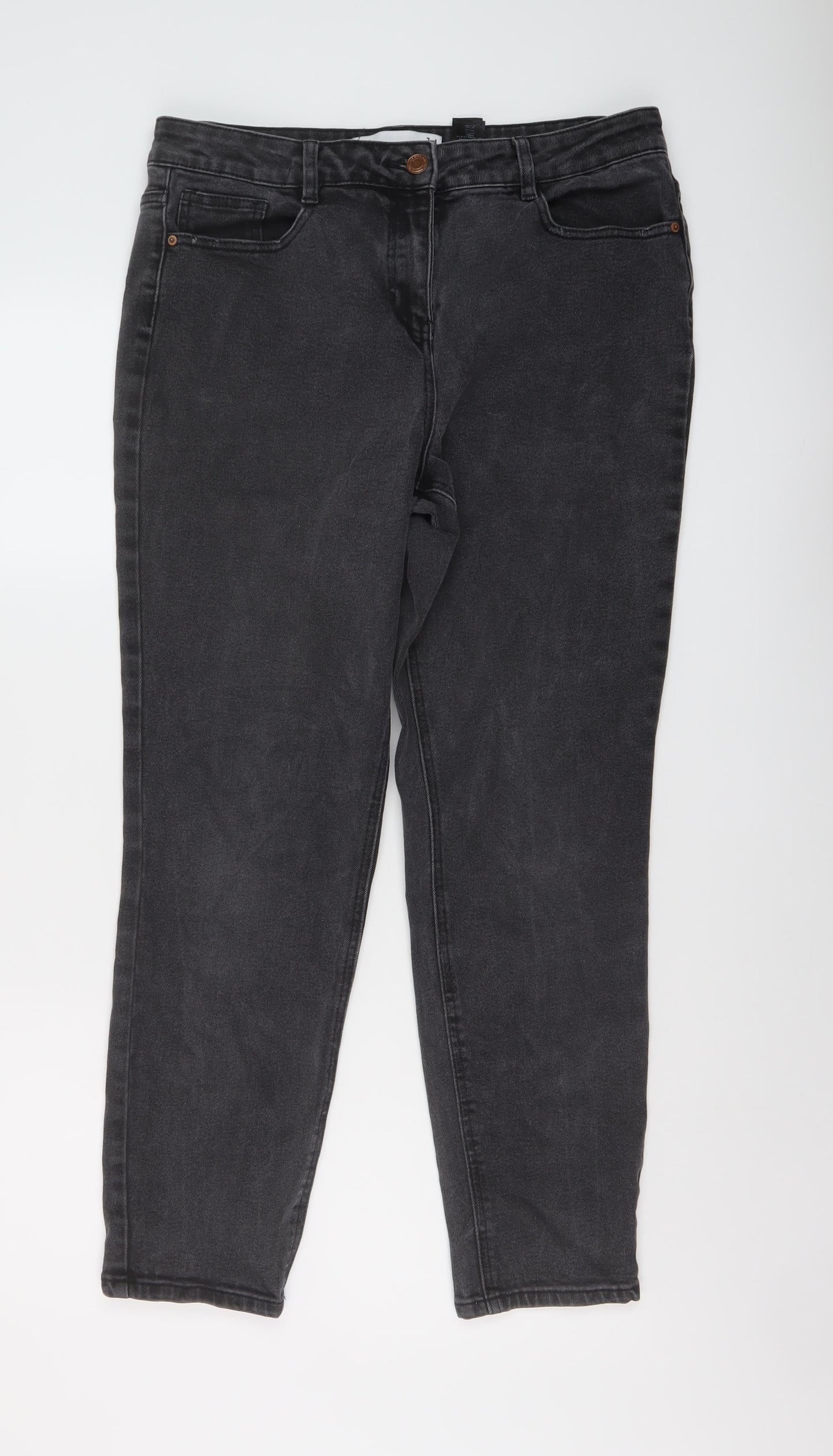 NEXT Womens Grey Cotton Mom Jeans Size 14 L28 in Regular Button