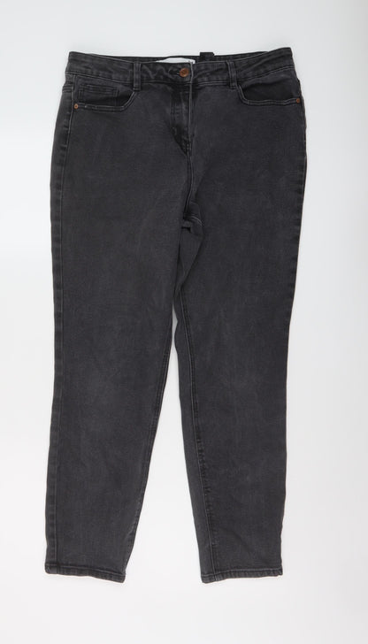 NEXT Womens Grey Cotton Mom Jeans Size 14 L28 in Regular Button