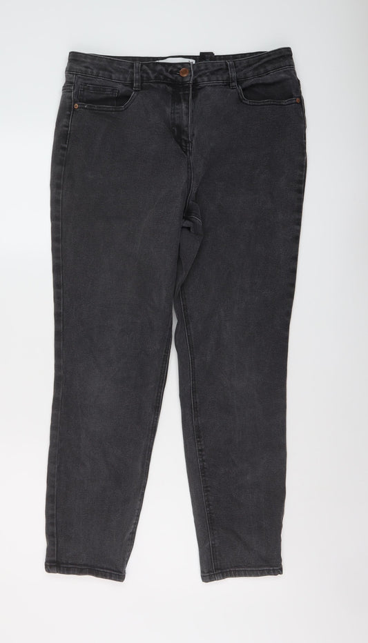 NEXT Womens Grey Cotton Mom Jeans Size 14 L28 in Regular Button