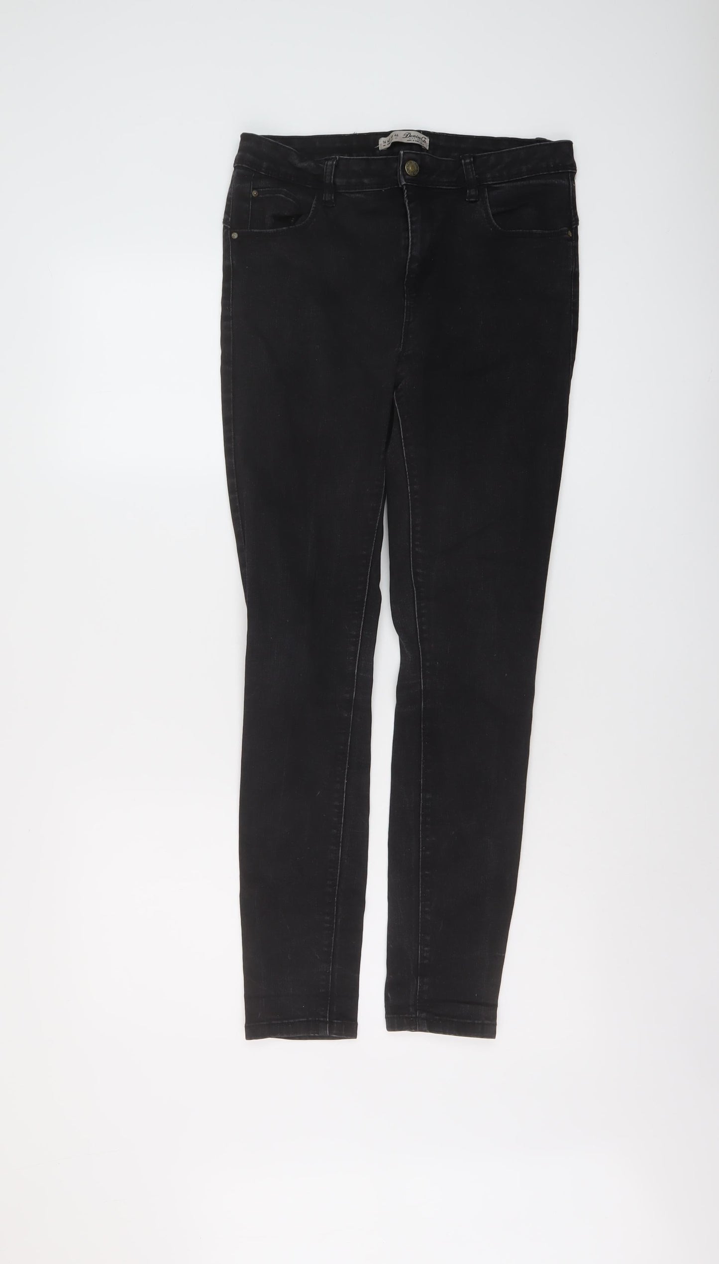 Denim & Co. Womens Black Cotton Skinny Jeans Size 14 L28 in Regular Button