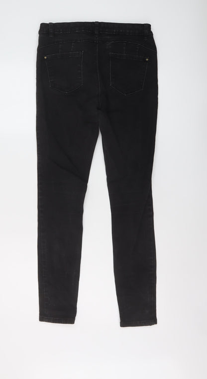 Denim & Co. Womens Black Cotton Skinny Jeans Size 14 L28 in Regular Button