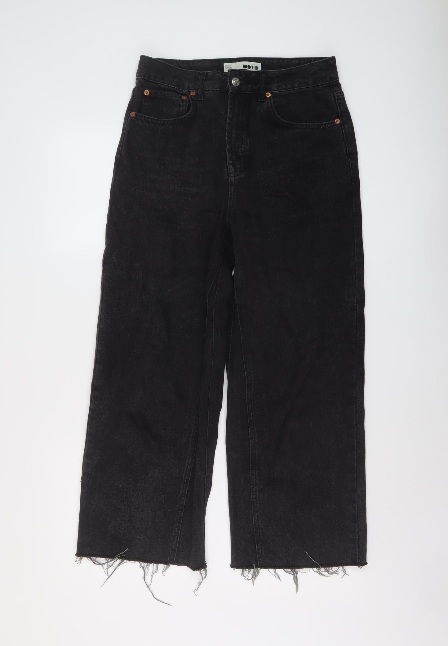 Topshop Womens Black Cotton Wide-Leg Jeans Size 28 in L25 in Regular Button