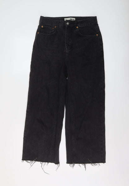 Topshop Womens Black Cotton Wide-Leg Jeans Size 28 in L25 in Regular Button