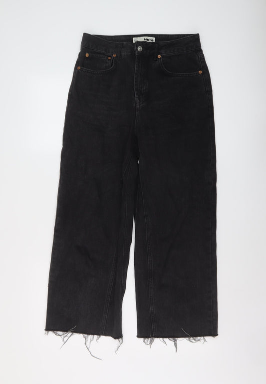 Topshop Womens Black Cotton Wide-Leg Jeans Size 28 in L25 in Regular Button