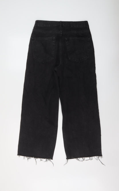 Topshop Womens Black Cotton Wide-Leg Jeans Size 28 in L25 in Regular Button