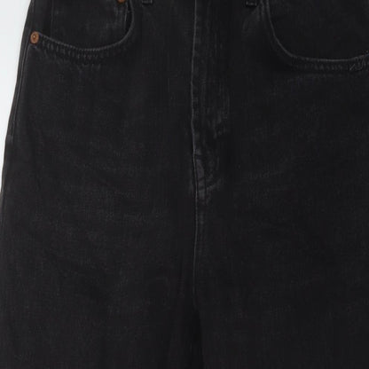 Topshop Womens Black Cotton Wide-Leg Jeans Size 28 in L25 in Regular Button