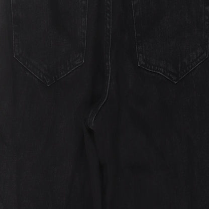 Topshop Womens Black Cotton Wide-Leg Jeans Size 28 in L25 in Regular Button