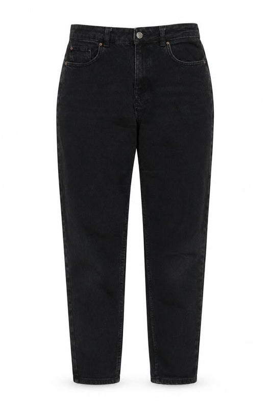 Front view of Denim & Co. women’s black cotton mom jeans, size UK 10, 28-inch leg regular button
