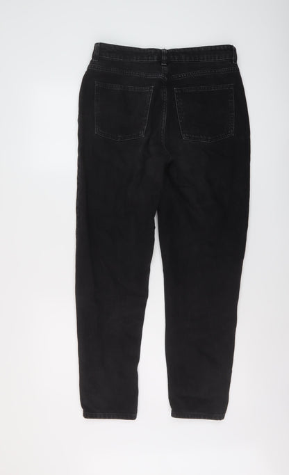 Denim & Co. Womens Black Cotton Mom Jeans Size 10 L28 in Regular Button