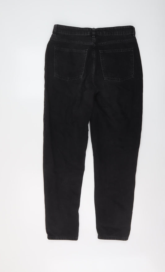 Denim & Co. Womens Black Cotton Mom Jeans Size 10 L28 in Regular Button