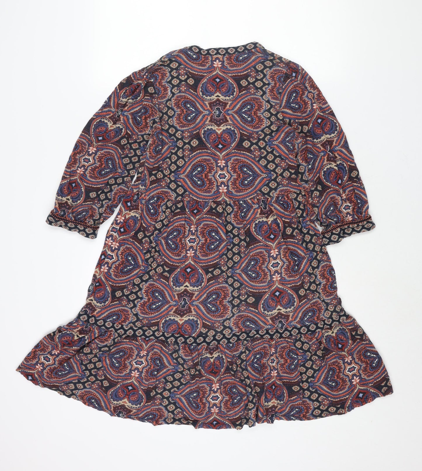 Monsoon Womens Multicoloured Geometric Cotton Shift Size S V-Neck Button - Smocked