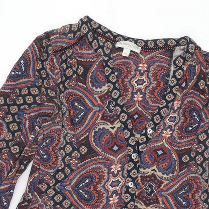 Monsoon Womens Multicoloured Geometric Cotton Shift Size S V-Neck Button - Smocked