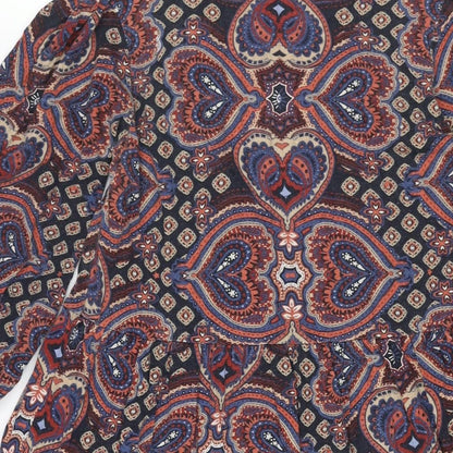 Monsoon Womens Multicoloured Geometric Cotton Shift Size S V-Neck Button - Smocked