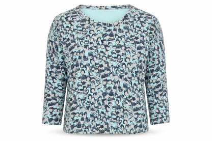 A Postcard From Brighton Womens Blue Geometric Cotton Basic Blouse Size 14 Round Neck - Size 14-16