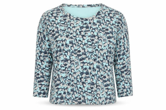 A Postcard From Brighton Womens Blue Geometric Cotton Basic Blouse Size 14 Round Neck - Size 14-16