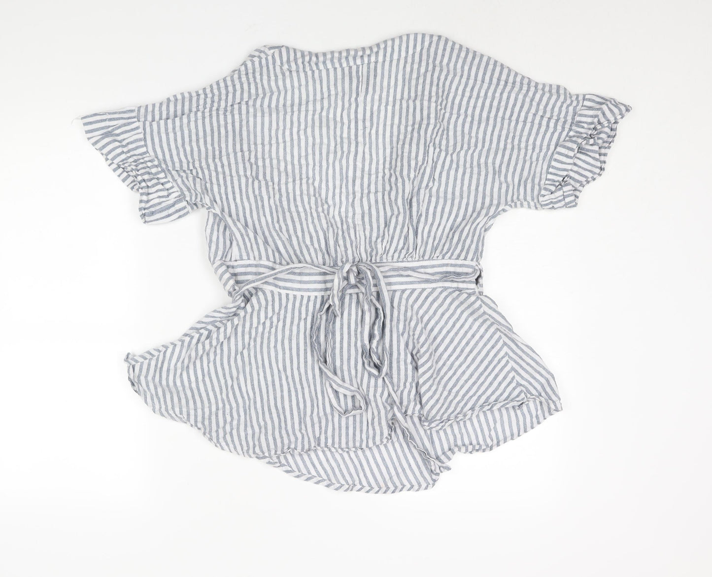 Lumiere Womens Blue Striped Cotton Wrap Blouse Size M V-Neck - Peplum