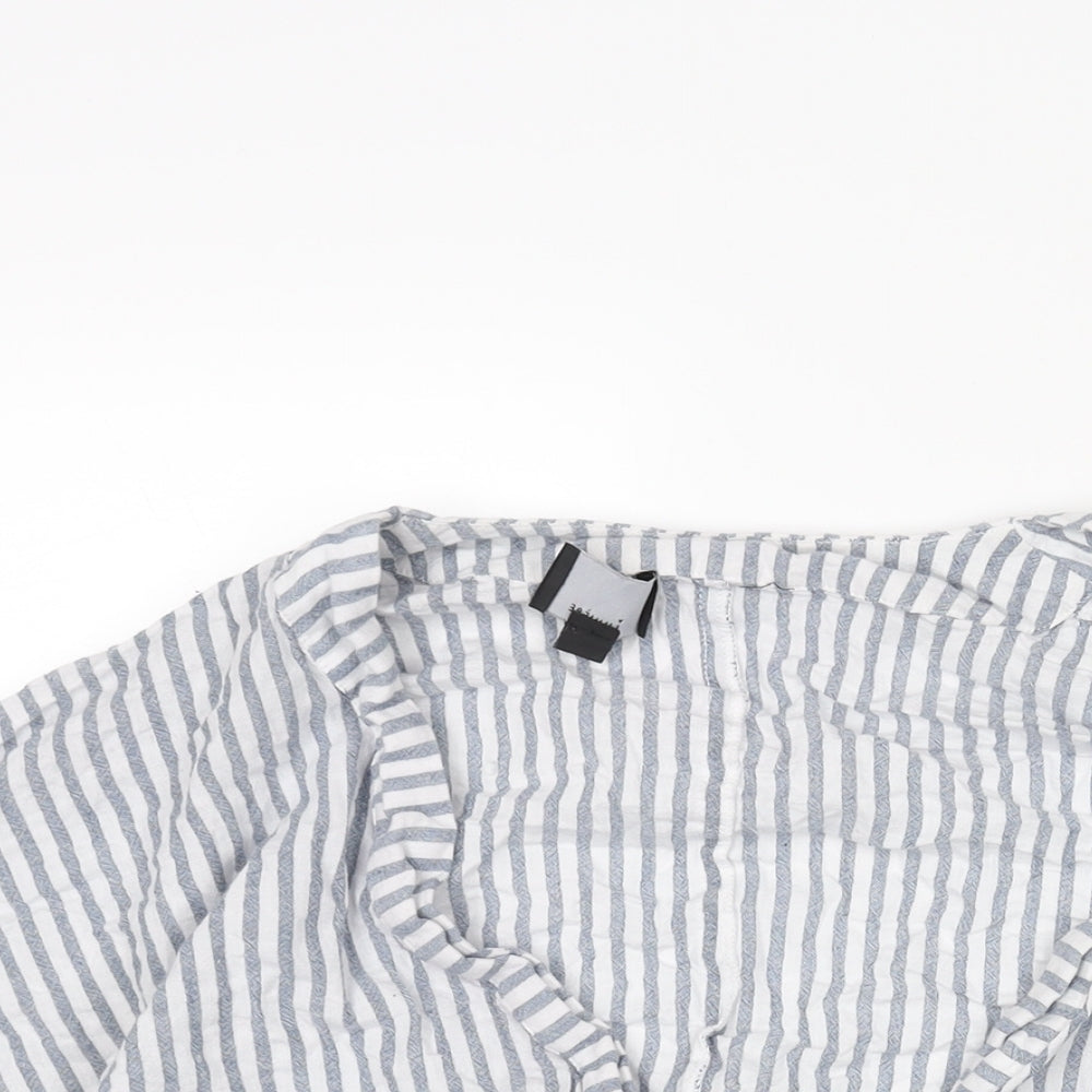 Lumiere Womens Blue Striped Cotton Wrap Blouse Size M V-Neck - Peplum