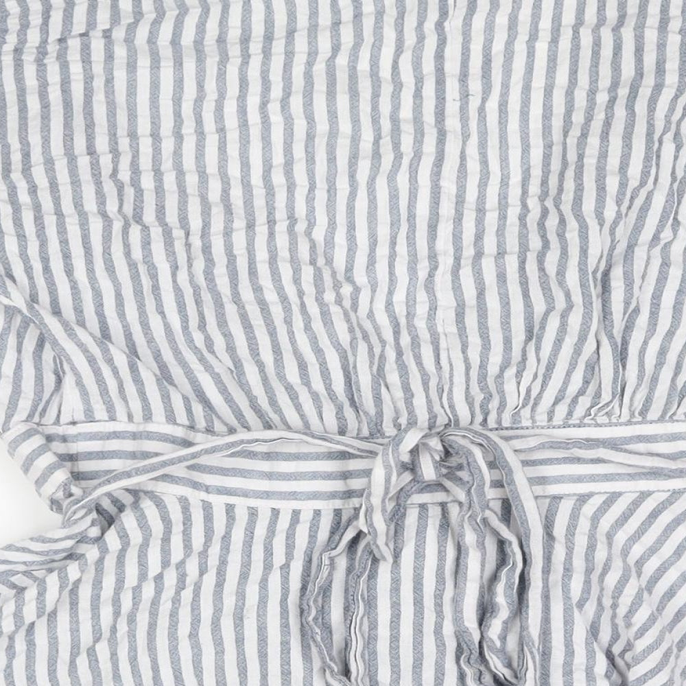 Lumiere Womens Blue Striped Cotton Wrap Blouse Size M V-Neck - Peplum